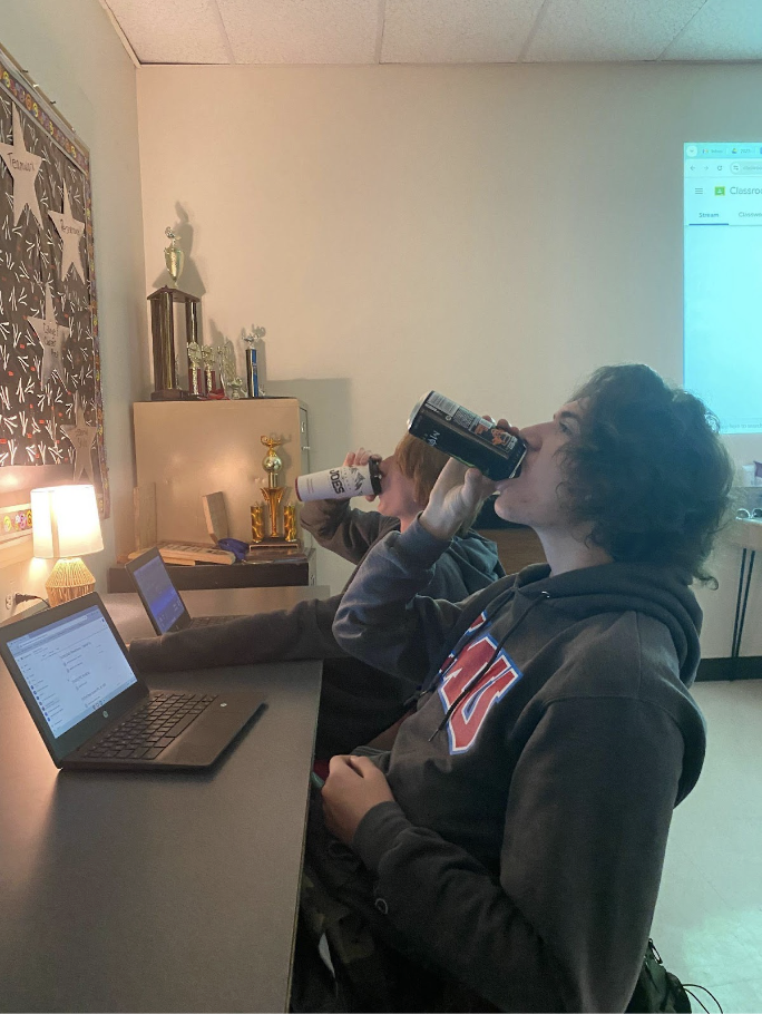 Juniors Eric Schadt and Luc Rochat drink their morning Monster and Coffee to keep them awake throughout the day on Oct 29th. Now they are reliant on their morning dose of Caffeine every single day.
